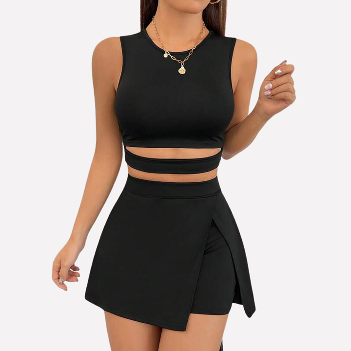 Kvinners Skjorte Vest og Splitt Skort Sett