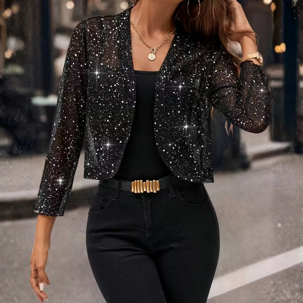 Kvinners Glitter Sequin Cardigan Jakke