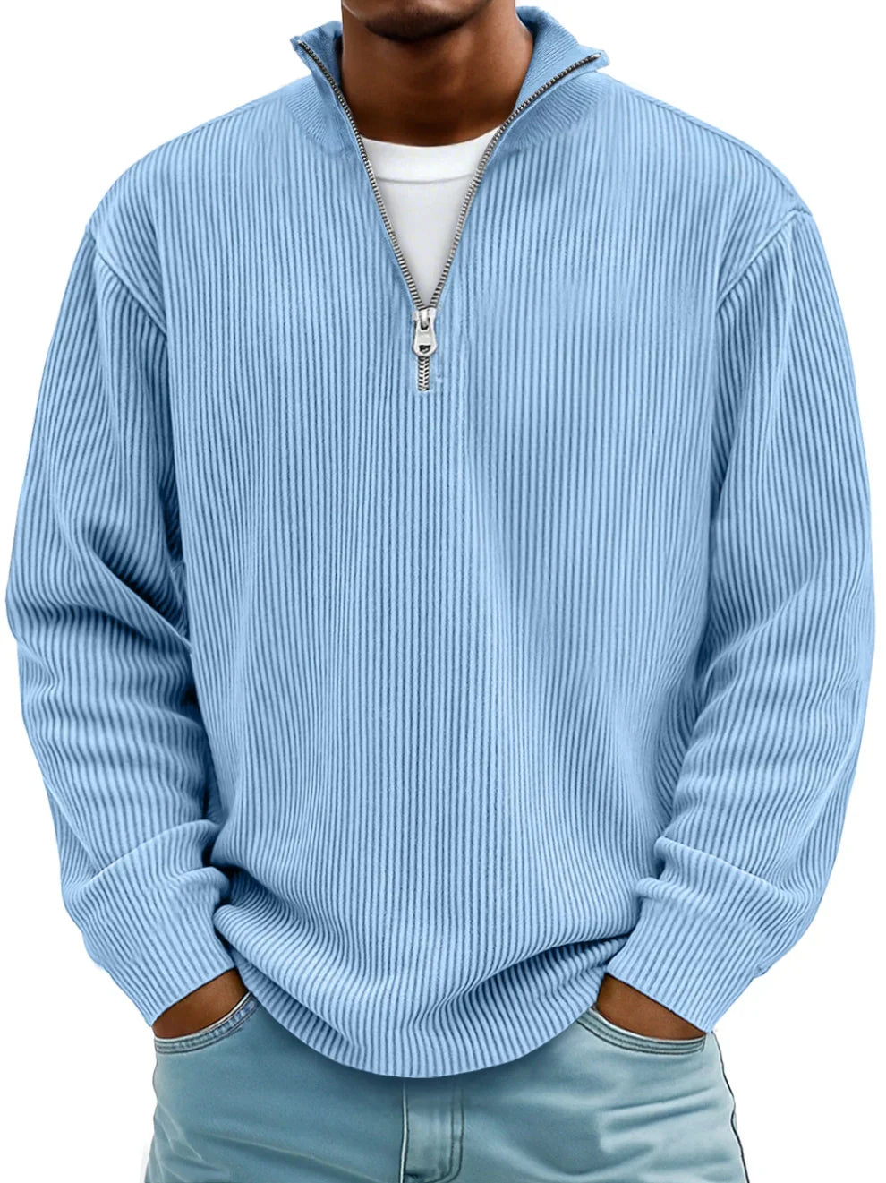 Half-zip-genser med løs passform og slitesterk strikk
