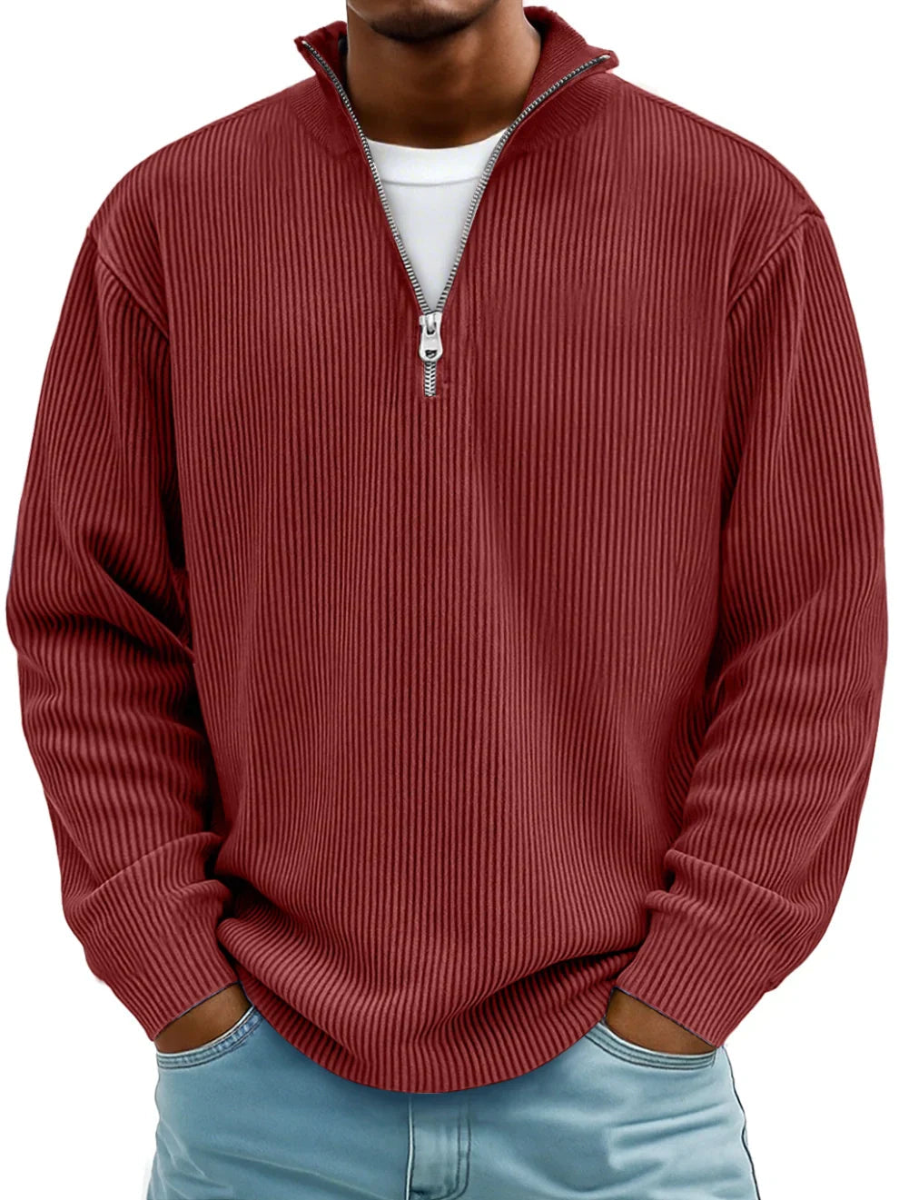 Half-zip-genser med løs passform og slitesterk strikk
