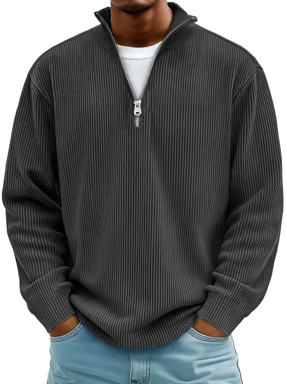 Half-zip-genser med løs passform og slitesterk strikk