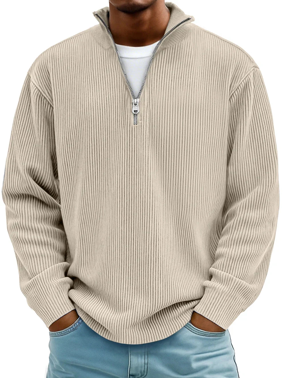 Half-zip-genser med løs passform og slitesterk strikk