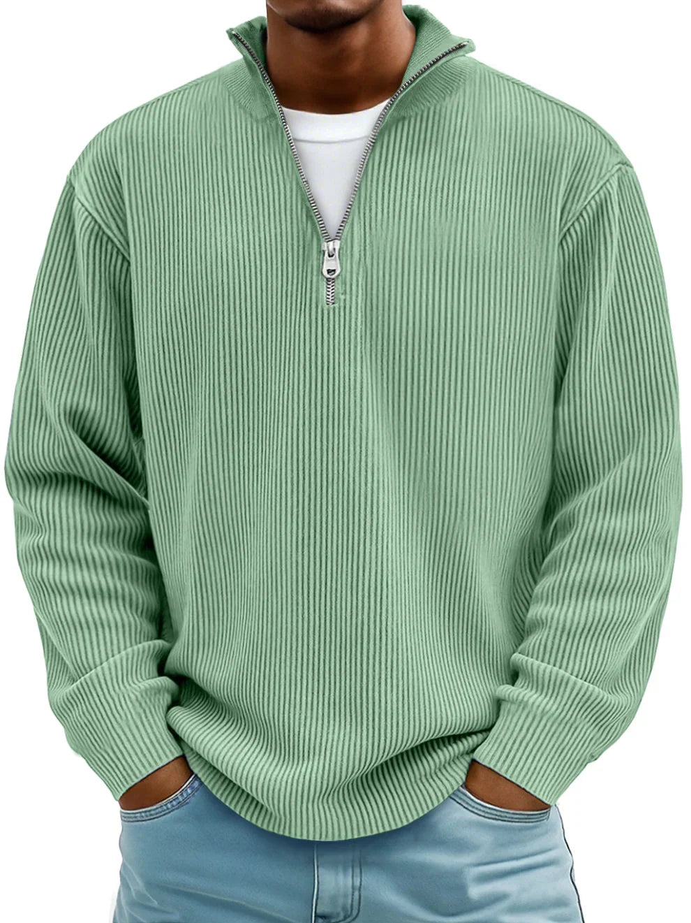 Half-zip-genser med løs passform og slitesterk strikk