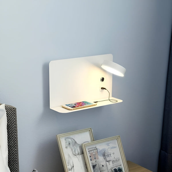 LED-vegglampe med USB-lader og bryter - GlowPort