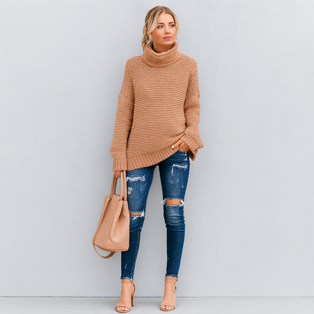Luksus Strikket Halsen Sweater for Kvinner