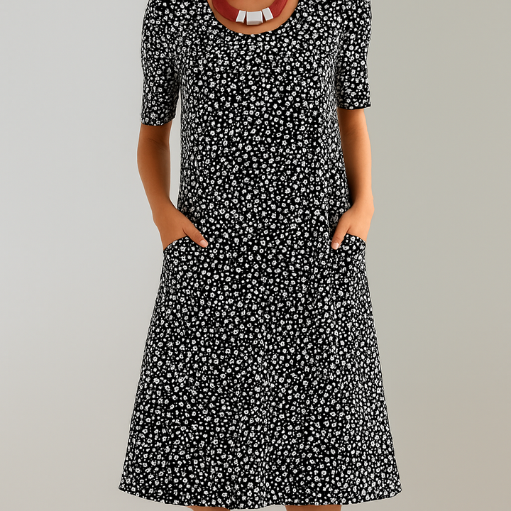 Blomster Høy Liv Midi Kjole med Lommer