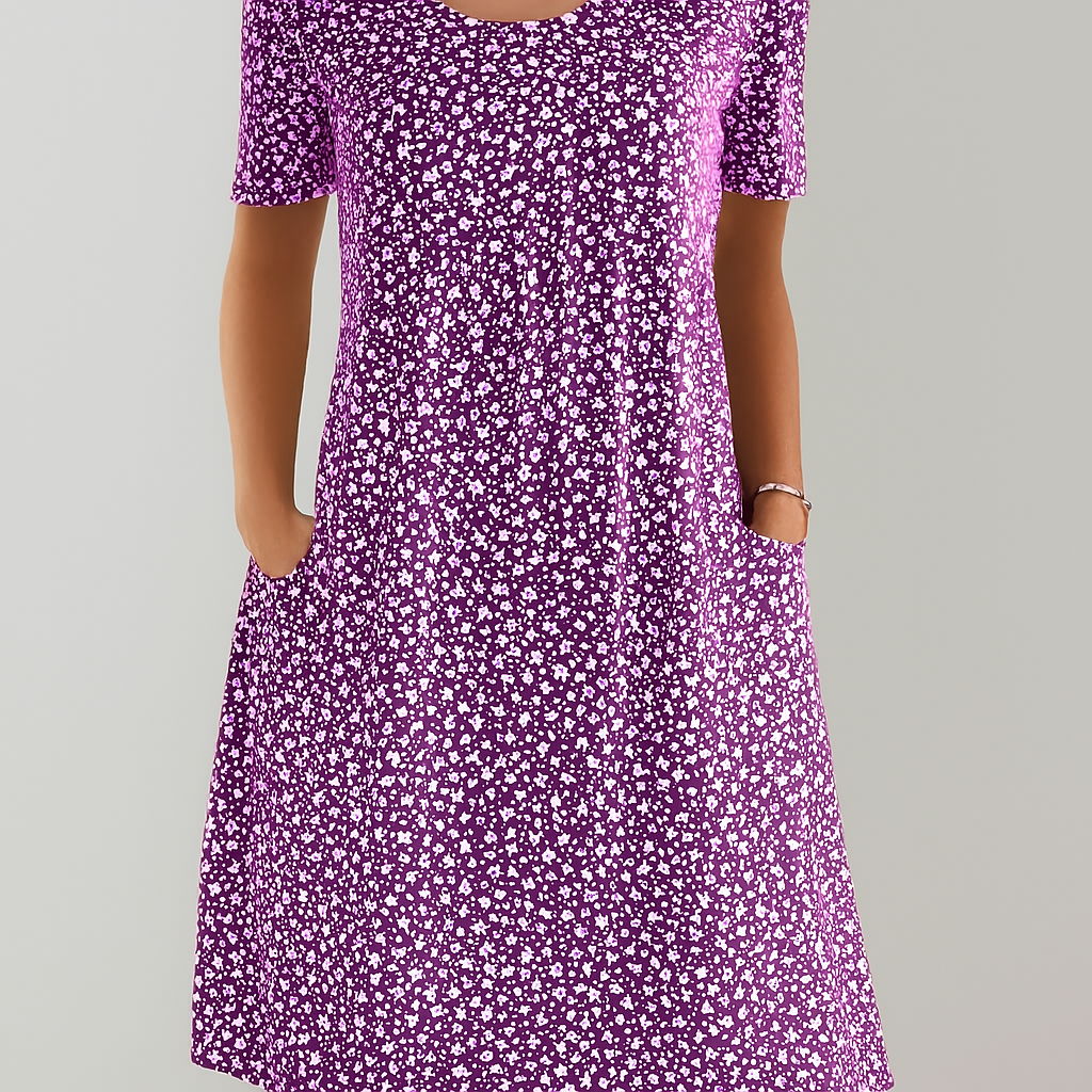 Blomster Høy Liv Midi Kjole med Lommer