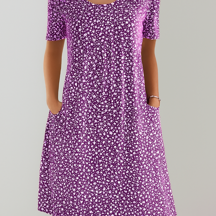 Blomster Høy Liv Midi Kjole med Lommer