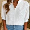 Hvit V-hals Bluse i Lace