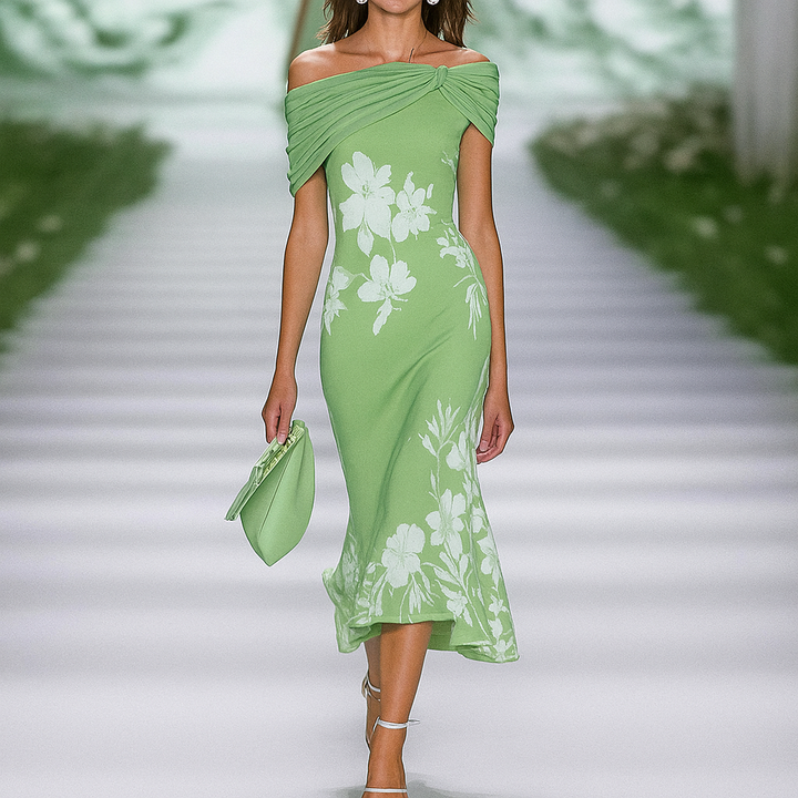 Off Shoulder Draped Floral Dress