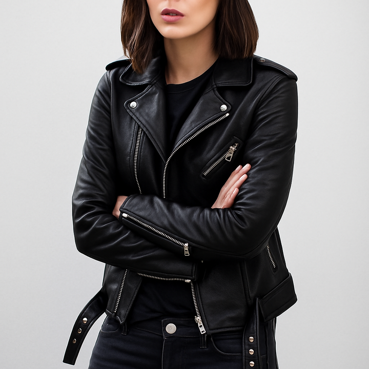 Kvinners Slim Fit Biker Lærjakke