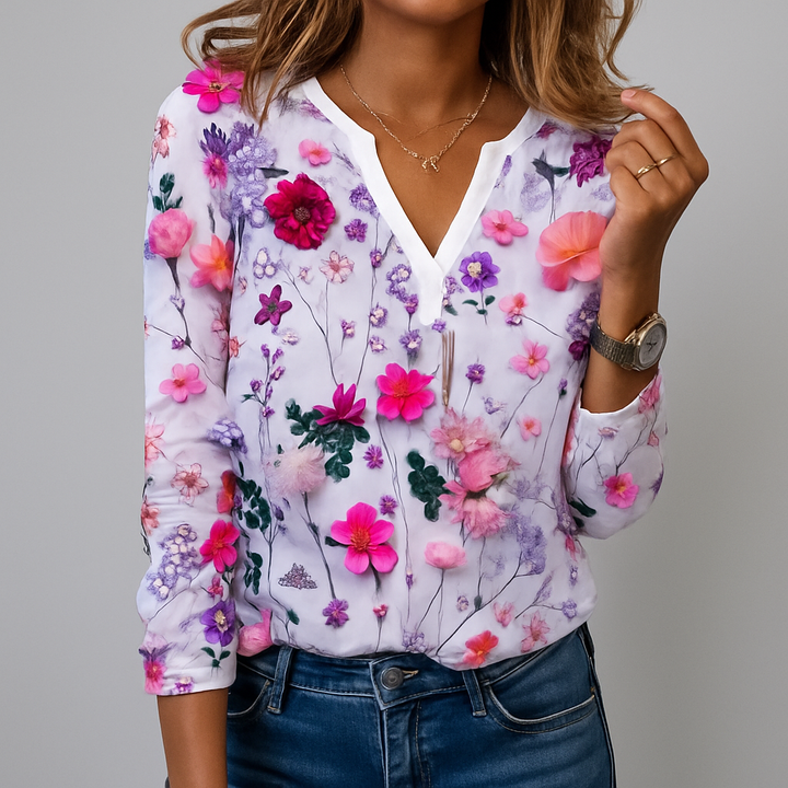 Blomstret Print Casual Bluse