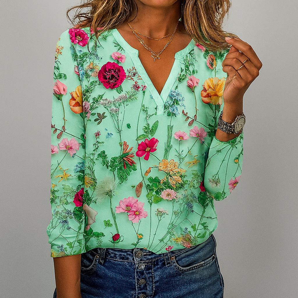 Blomstret Print Casual Bluse