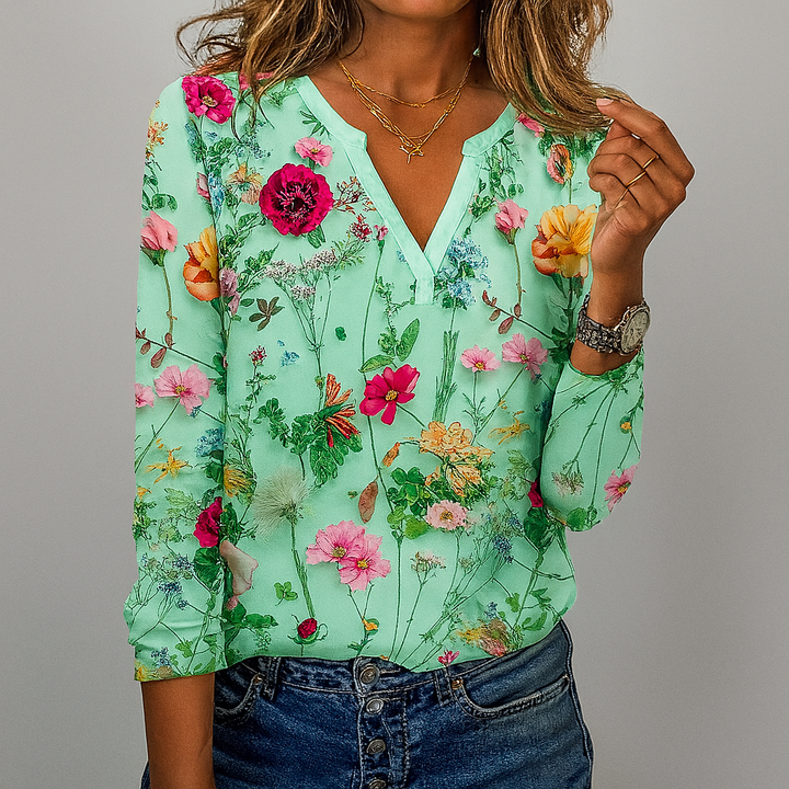 Blomstret Print Casual Bluse
