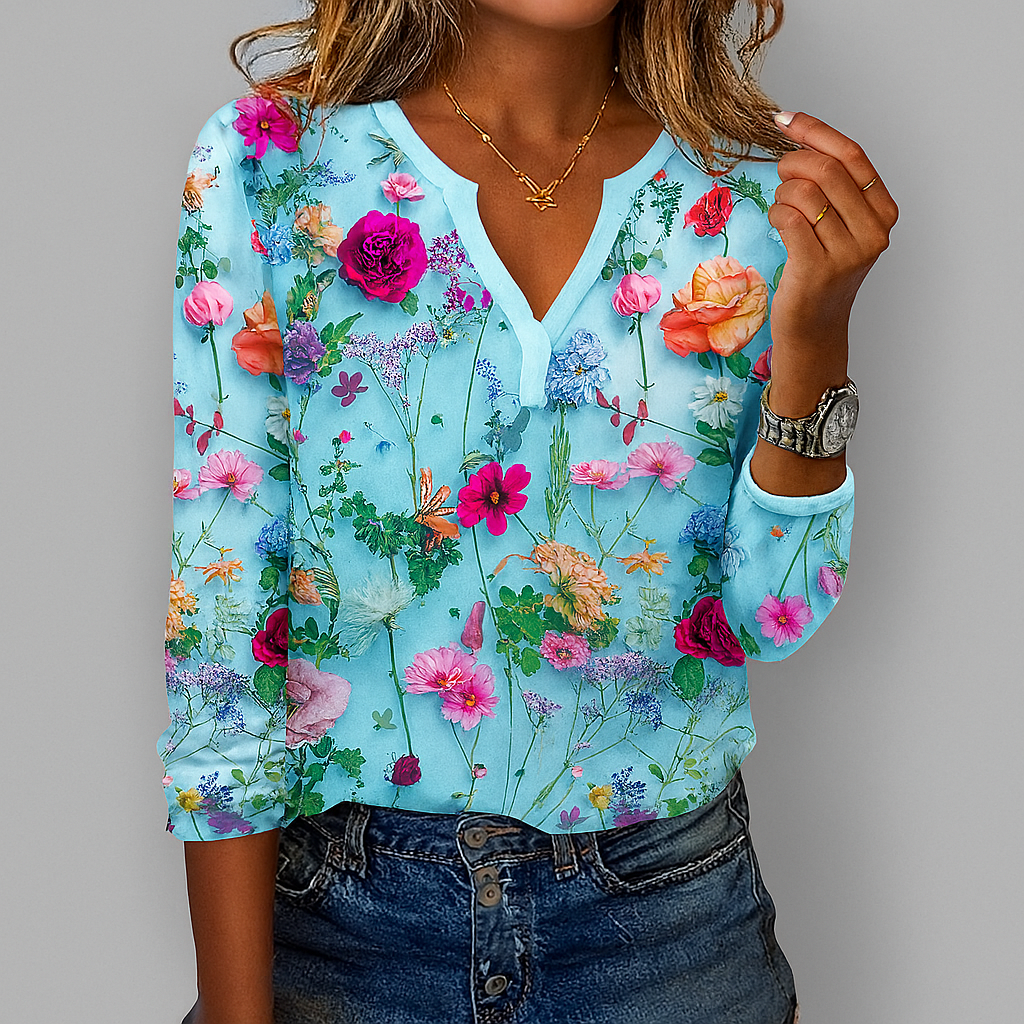 Blomstret Print Casual Bluse