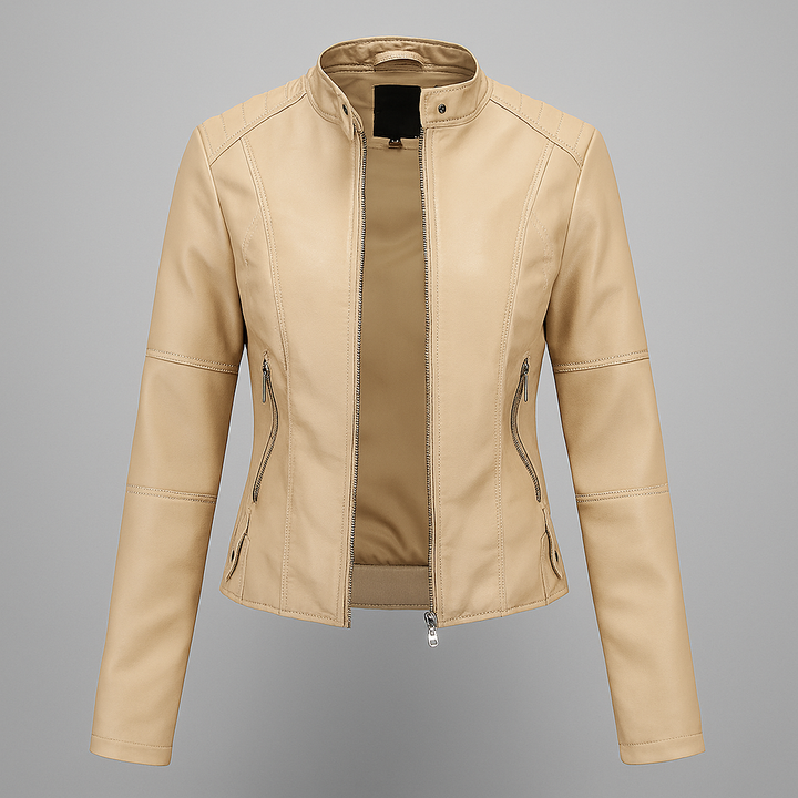 Kvinners Fitted Rød Lær Moto Jakke