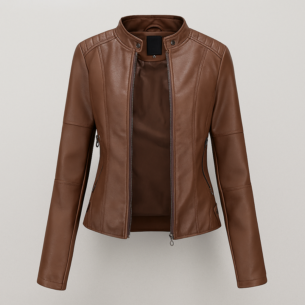 Kvinners Fitted Rød Lær Moto Jakke