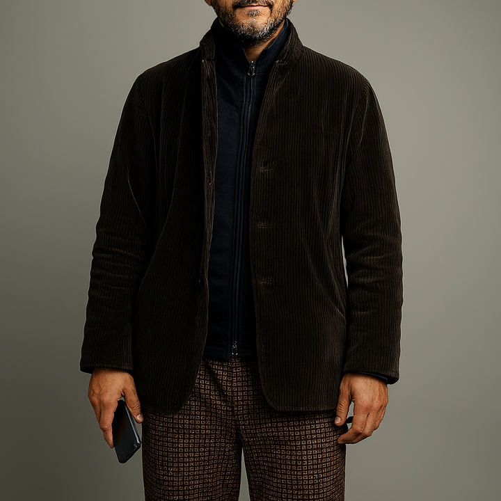 Menns Retro Casual Jakke i Ensfarget