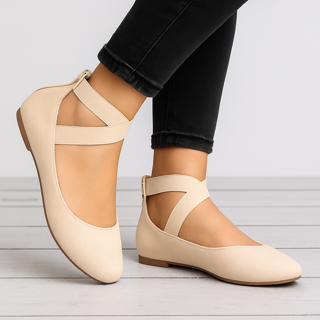 Suede Finish Elastisk Stropp Ballet Sko