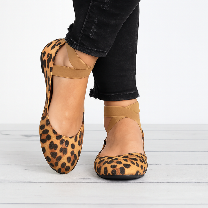 Suede Finish Elastisk Stropp Ballet Sko