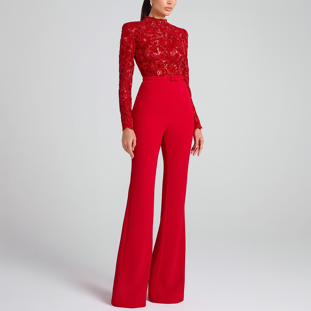 Kvinnens elegante broderte lace-top jumpsuit