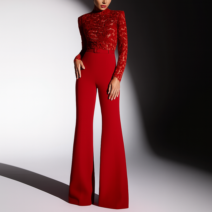 Kvinnens elegante broderte lace-top jumpsuit