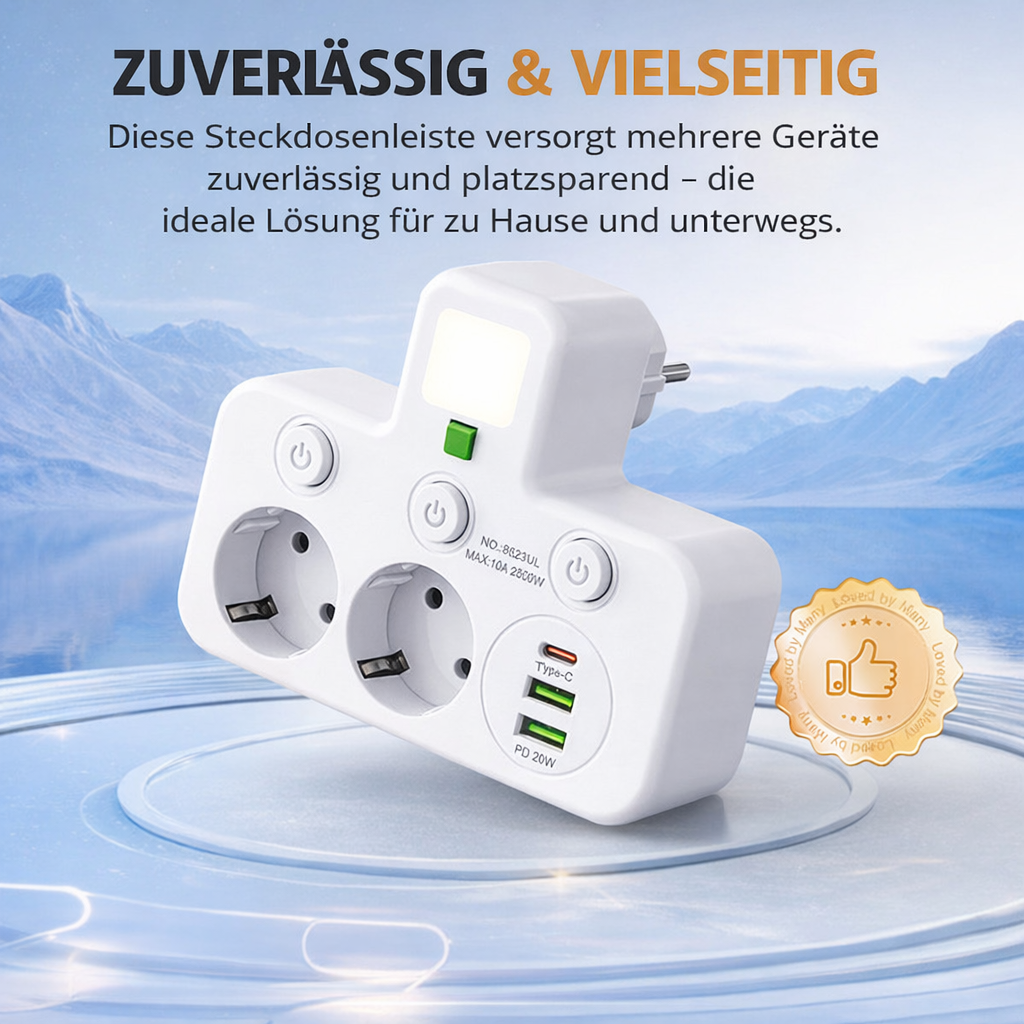 Stikkontaktlist med USB og brytere | Flerveis stikkontakt med overspenningsvern 2500 W
