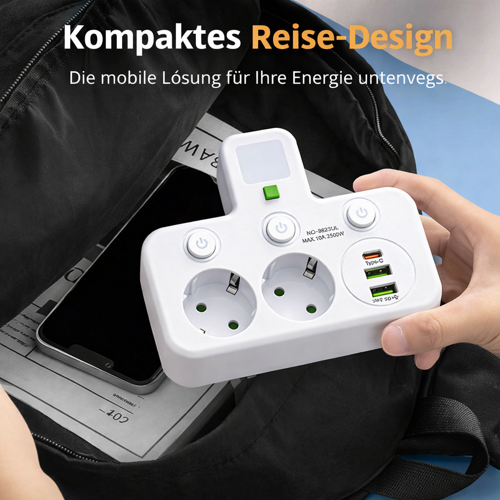 Stikkontaktlist med USB og brytere | Flerveis stikkontakt med overspenningsvern 2500 W