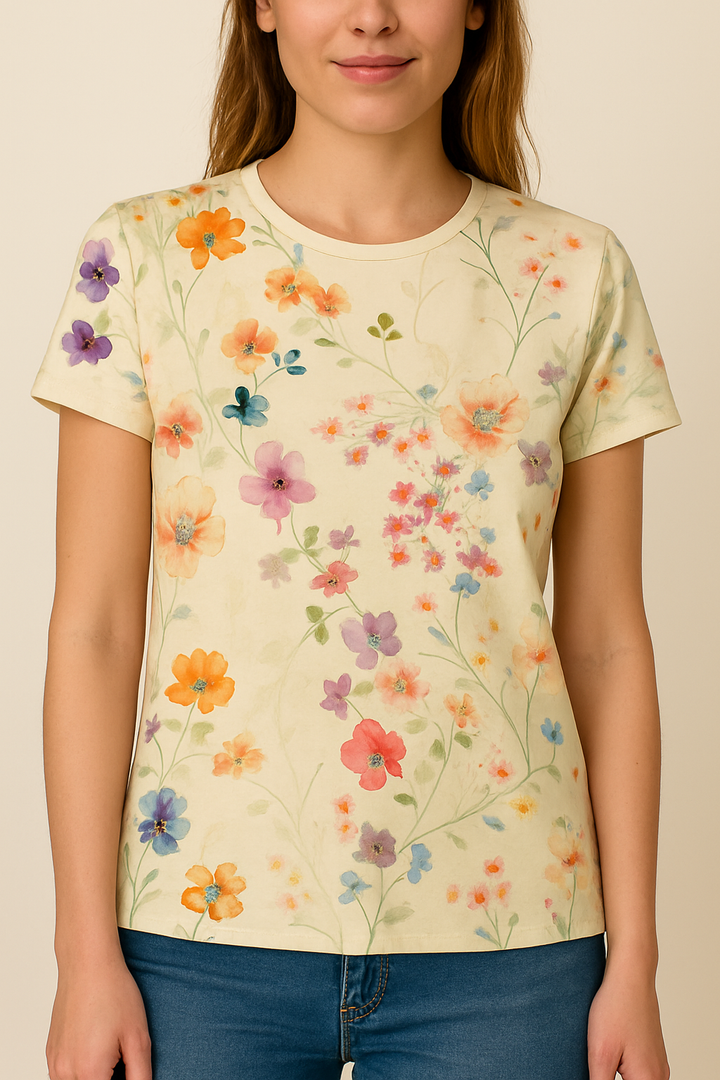 Vintage Blomster T-Skjorte Luftig Komfort med en Retro Twist