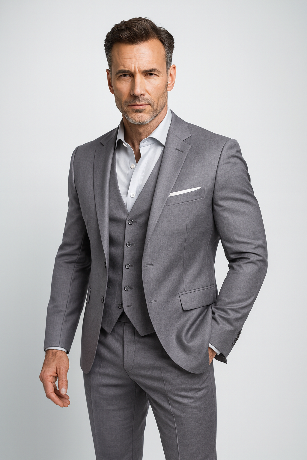 Miesten slim fit -muodollinen kolmiosainen puku liivillä
