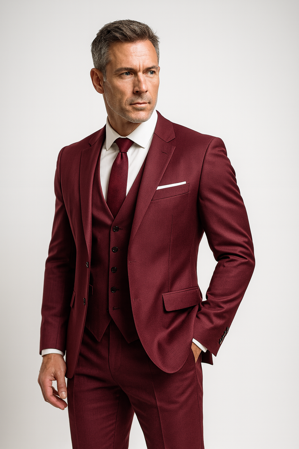 Miesten slim fit -muodollinen kolmiosainen puku liivillä
