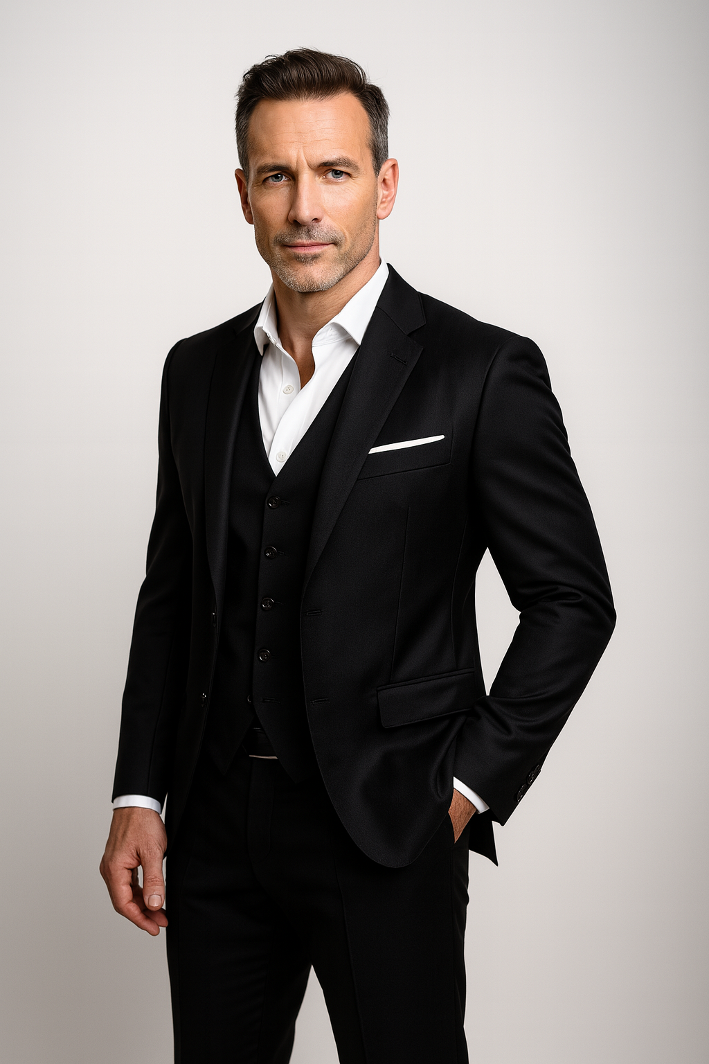Miesten slim fit -muodollinen kolmiosainen puku liivillä