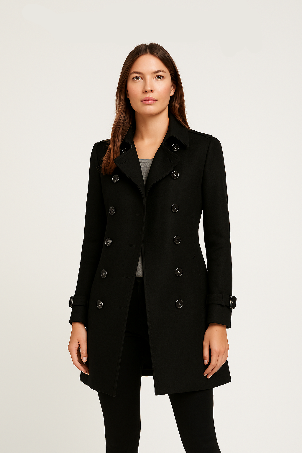 Elegant Dobbelt-Breasted Kvinners Trench Coat