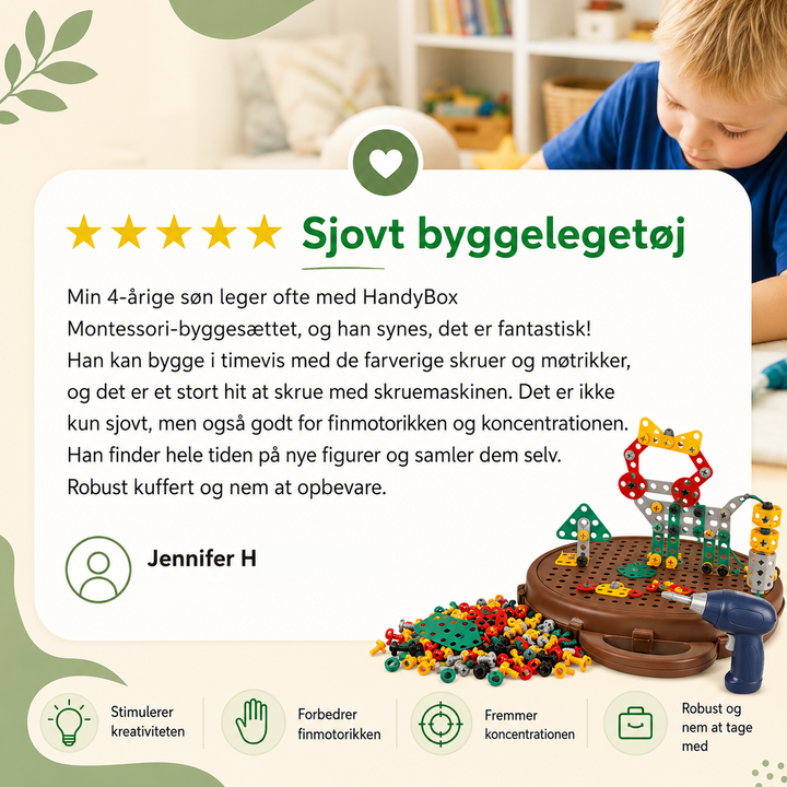 Montessori verktøykasse-sett for barn med leketøysbor, 204 deler
