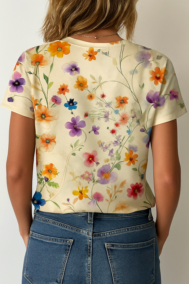 Kvinners Vintage Blomster T-skjorte