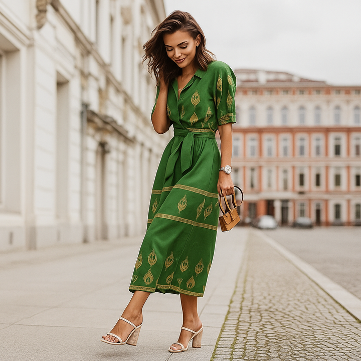 Beltet Lin Blandet Casual Kjole