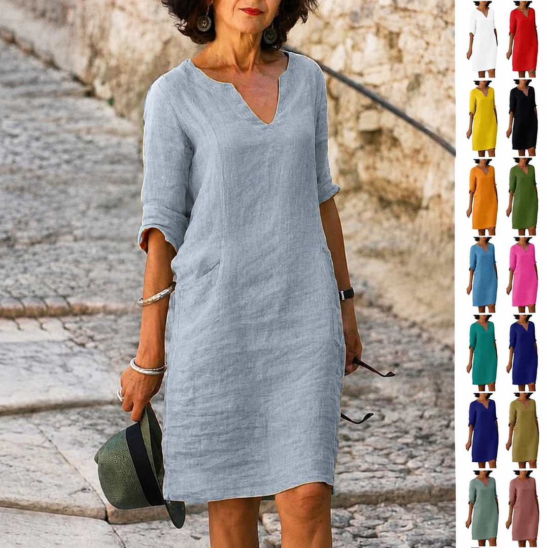 Kvinnes Vintage Stil V-Hals Kjole