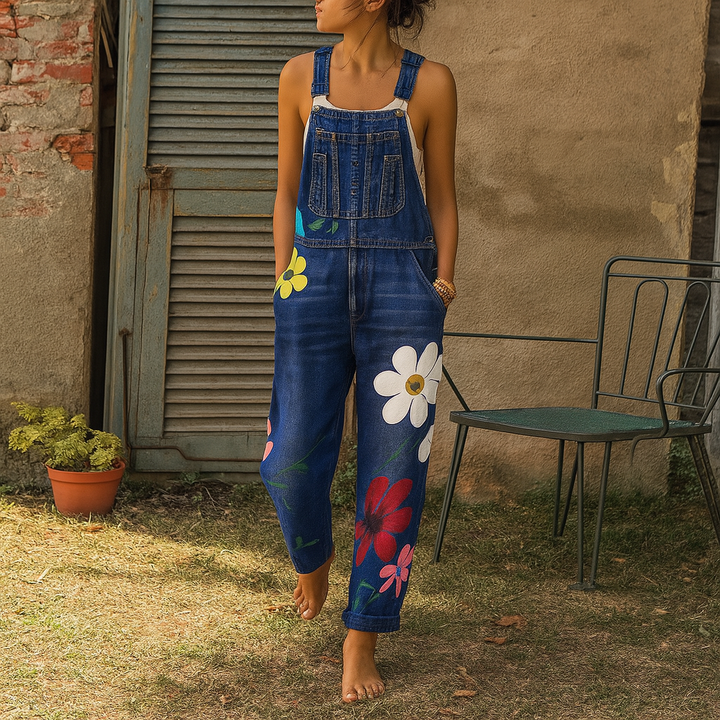 Stilig Denim Jumpsuit med Blomsterprint