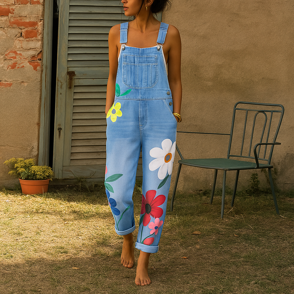 Stilig Denim Jumpsuit med Blomsterprint