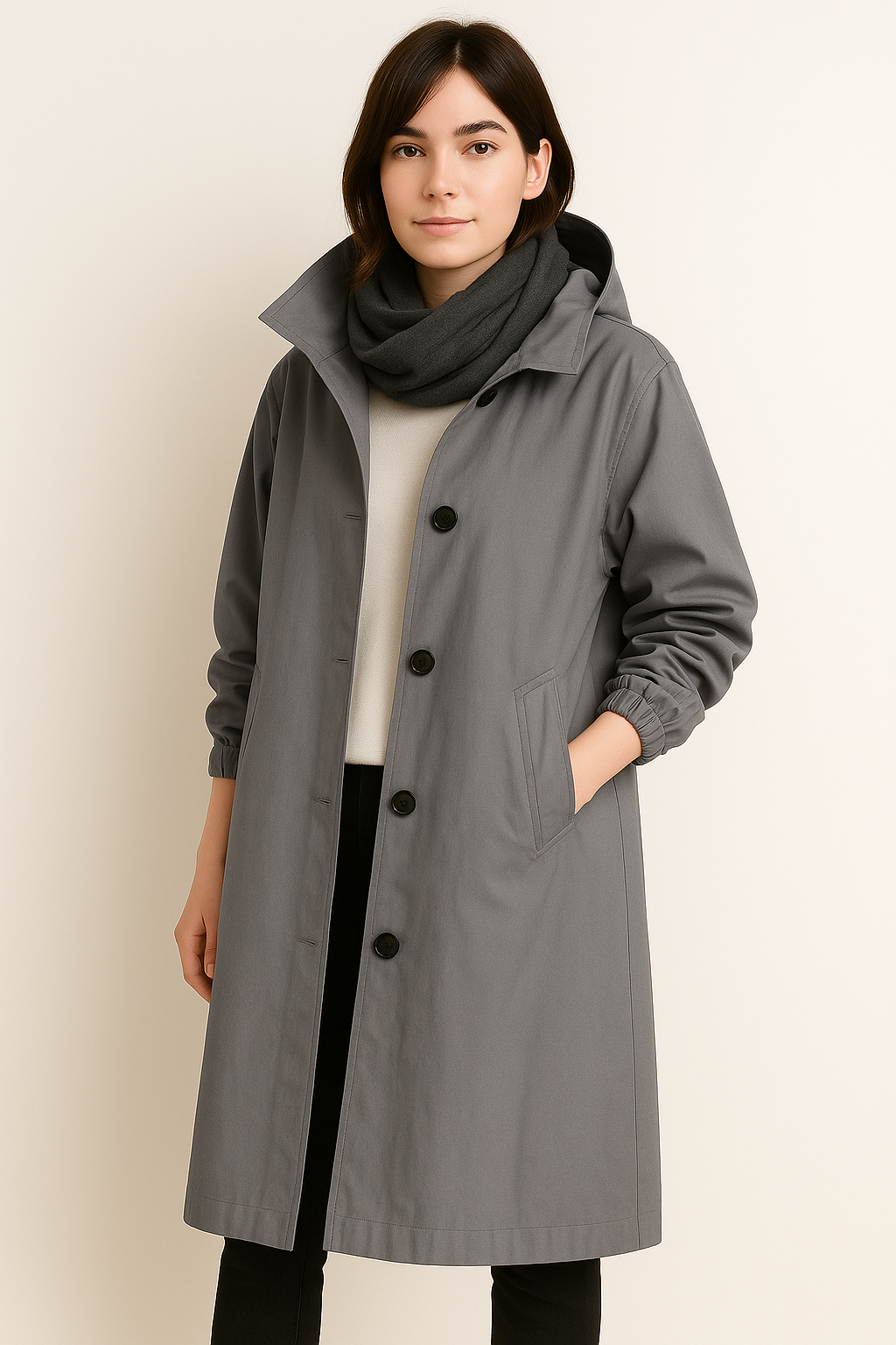 Lang trenchcoat med hette for kvinner – Ranya