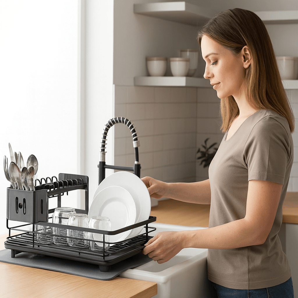 KITCHENFORM – Sammenleggbar Tallerkentørker i Rustfritt Stål, Plassbesparende Design for Moderne Kjøkken
