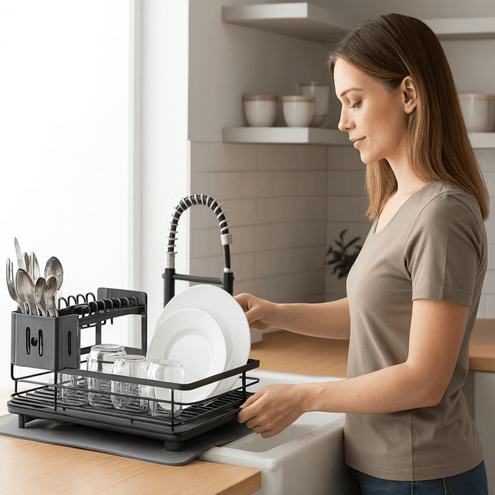 KITCHENFORM – Sammenleggbar Tallerkentørker i Rustfritt Stål, Plassbesparende Design for Moderne Kjøkken