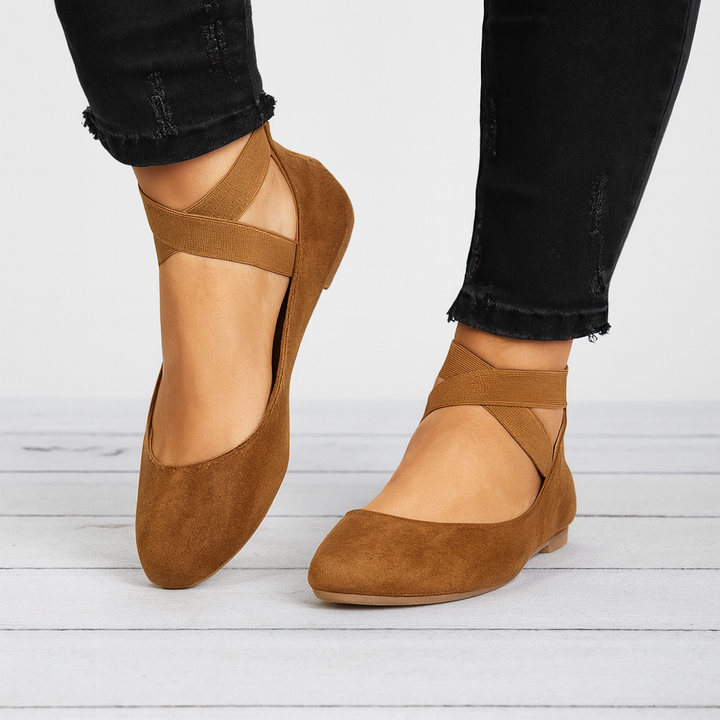 Suede Finish Elastisk Stropp Ballet Sko