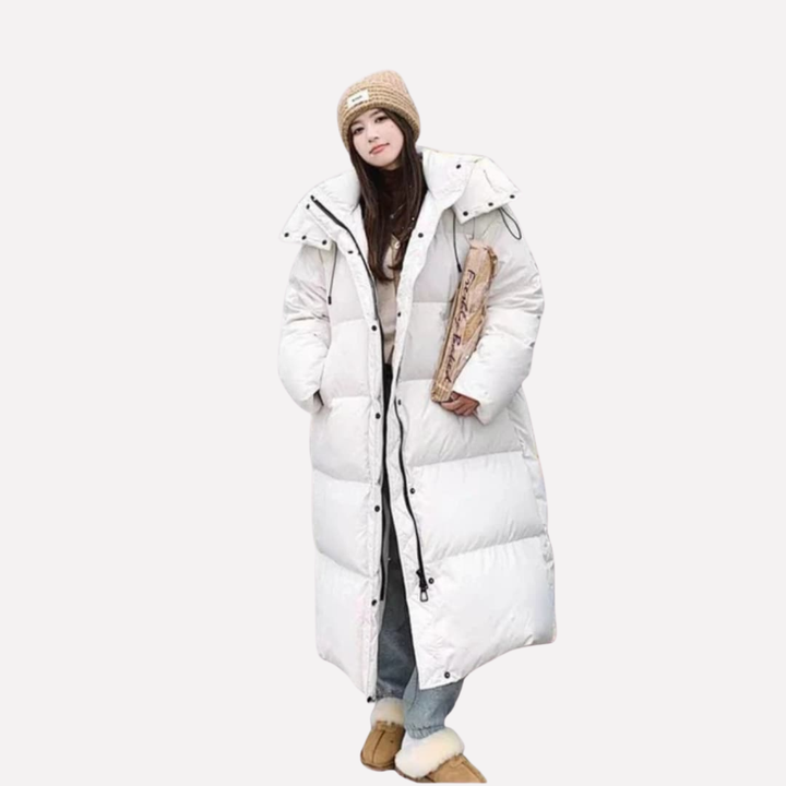 Kvinners Lang Puffer Jakke med Hette