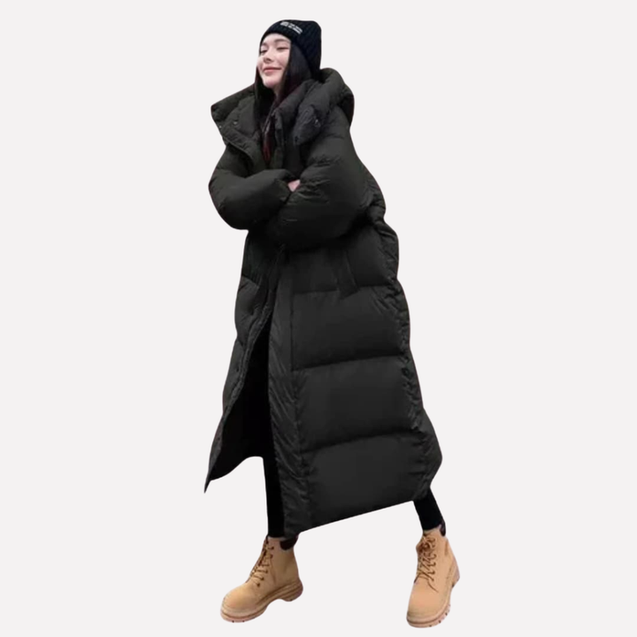Kvinners Lang Puffer Jakke med Hette