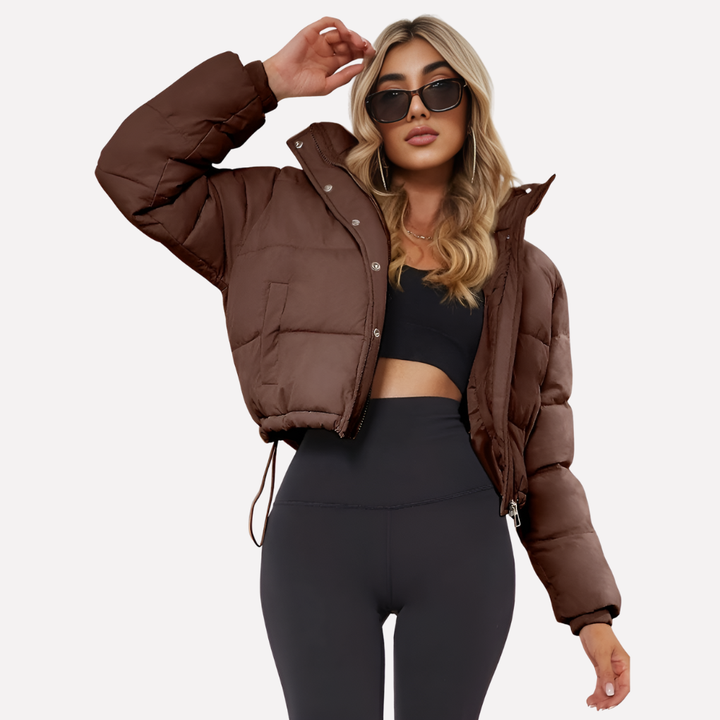 Kvinners Kort Jakke med Hette og Front Glidelås