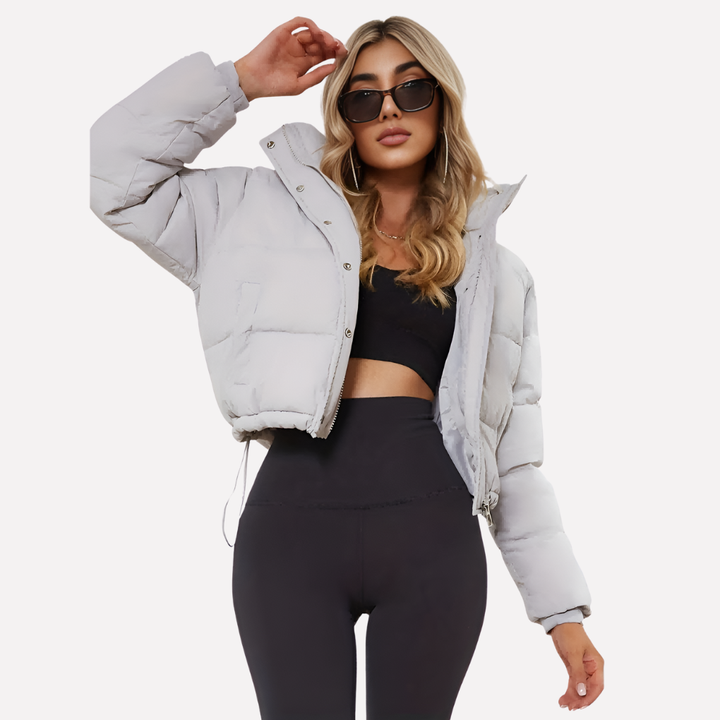 Kvinners Kort Jakke med Hette og Front Glidelås