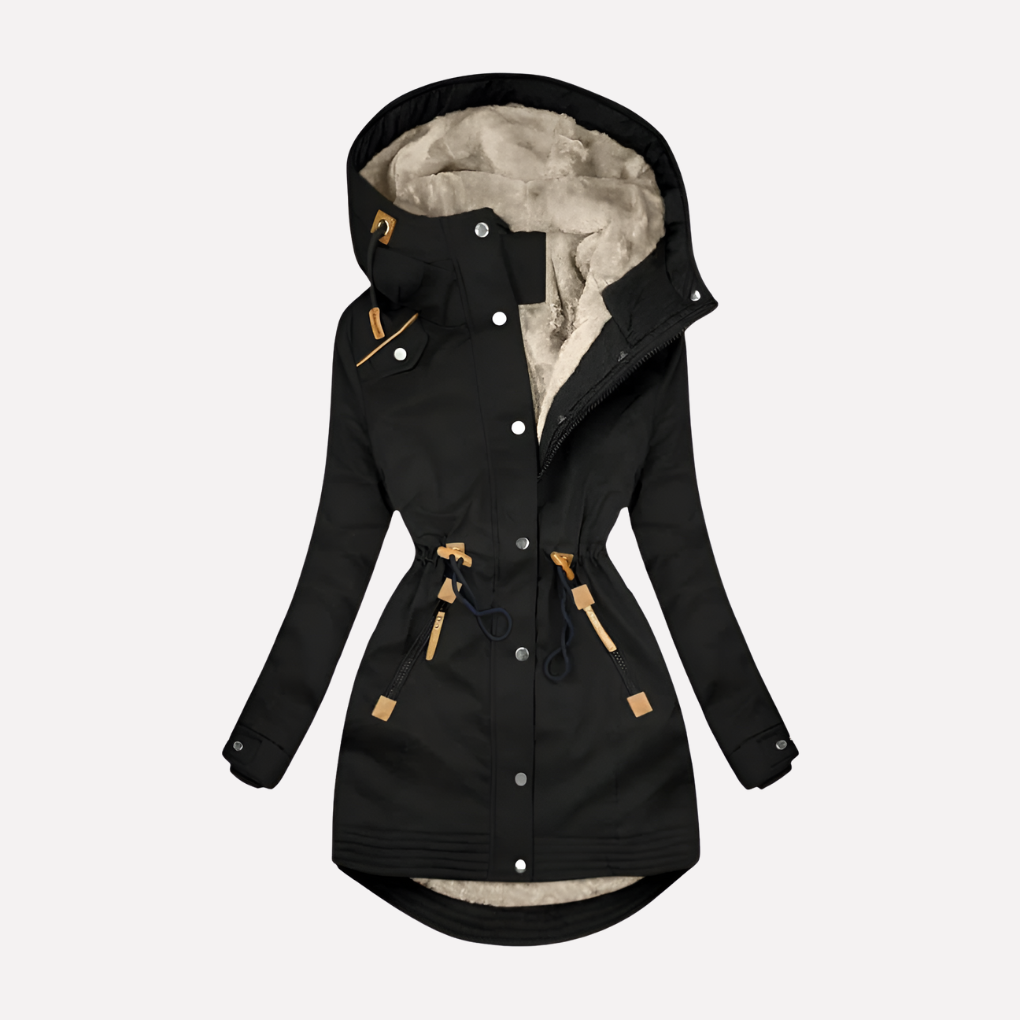 Kvinners Parka med Fôret Hette og Drawstring Liv