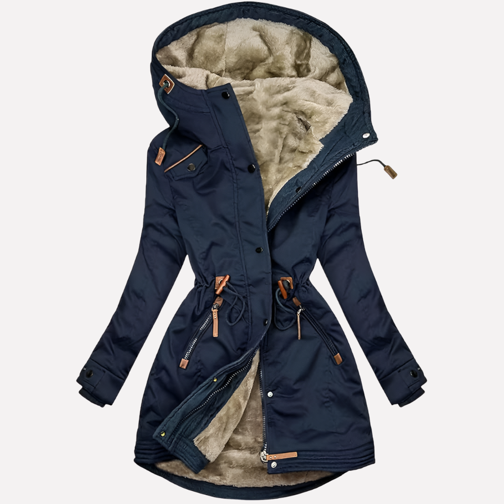 Kvinners Parka med Fôret Hette og Drawstring Liv