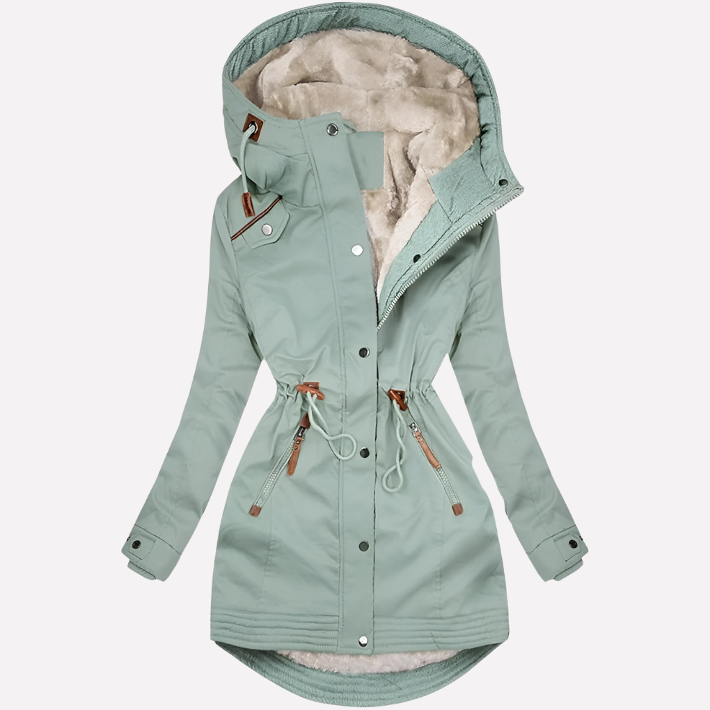 Kvinners Parka med Fôret Hette og Drawstring Liv